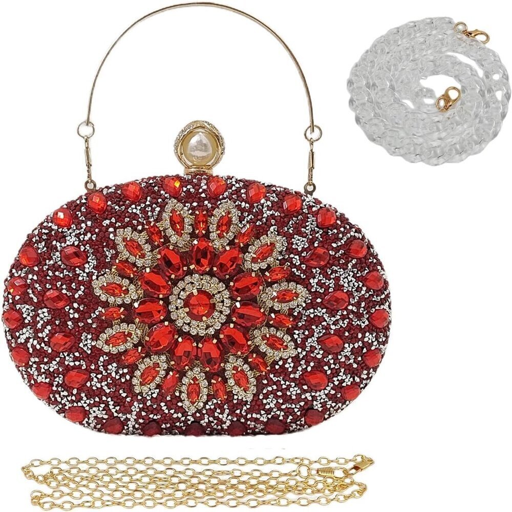 Multicolor Rhinestone Women Evening Clutch Satin Sparkly Bridal Prom Bag